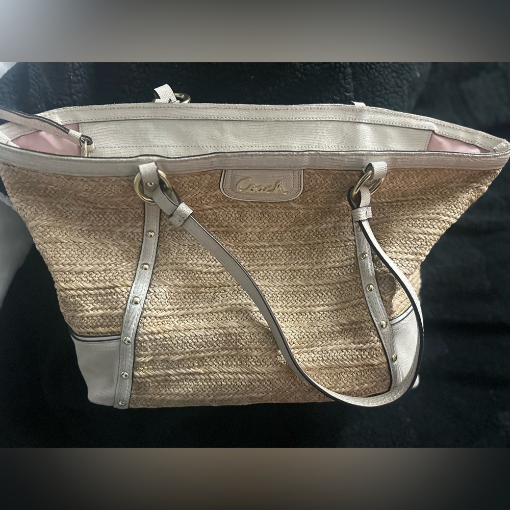 Coach Alexandra Python Straw Tote - image 4